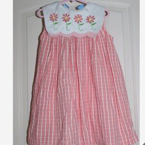 Girls OCi Coral Seersucker Daisy Flower Collar Boutique Casual Cotton Dress sz 4